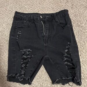 Black Distressed Denim Bermuda Shorts
